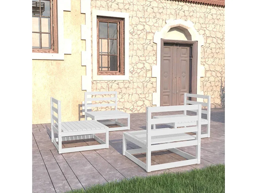 4-teilige Garten-Sitzgruppe aus weißem Kiefernholz