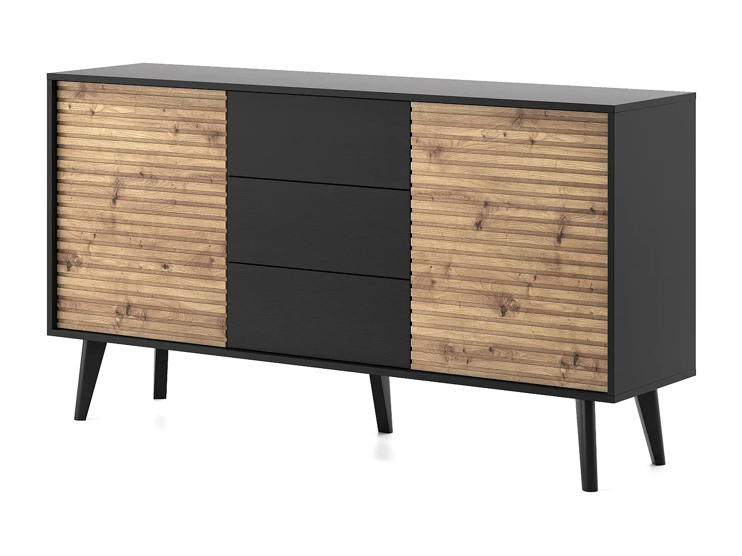 Moderner Beistellschrank mit Eichenoptik und Schwarz
