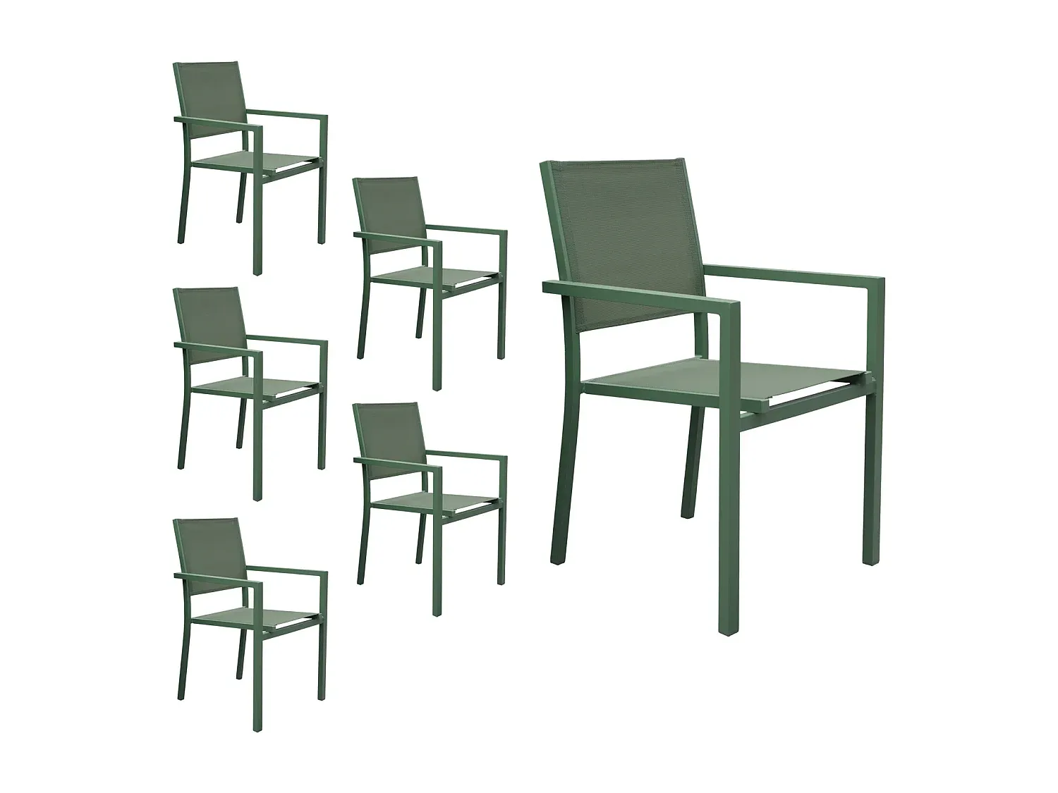 6-teilige Aluminiumstühle in Salbeigrün mit Textilene