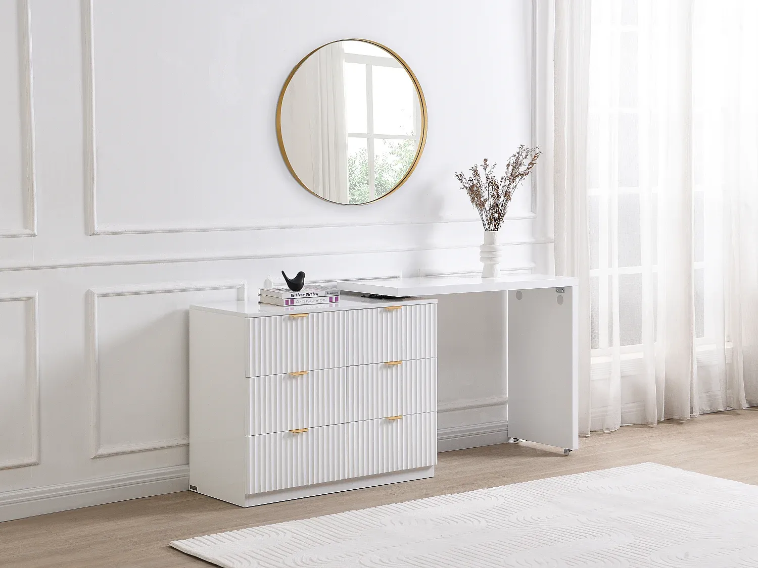 Drehbare Eckkommode mit 6 Schubladen