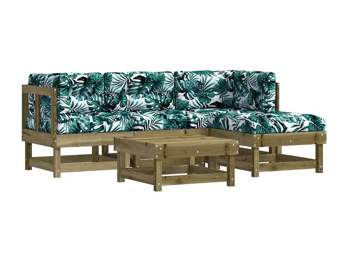 5-teiliges Gartenmöbel-Set: Sofa und Tisch mit Kissen