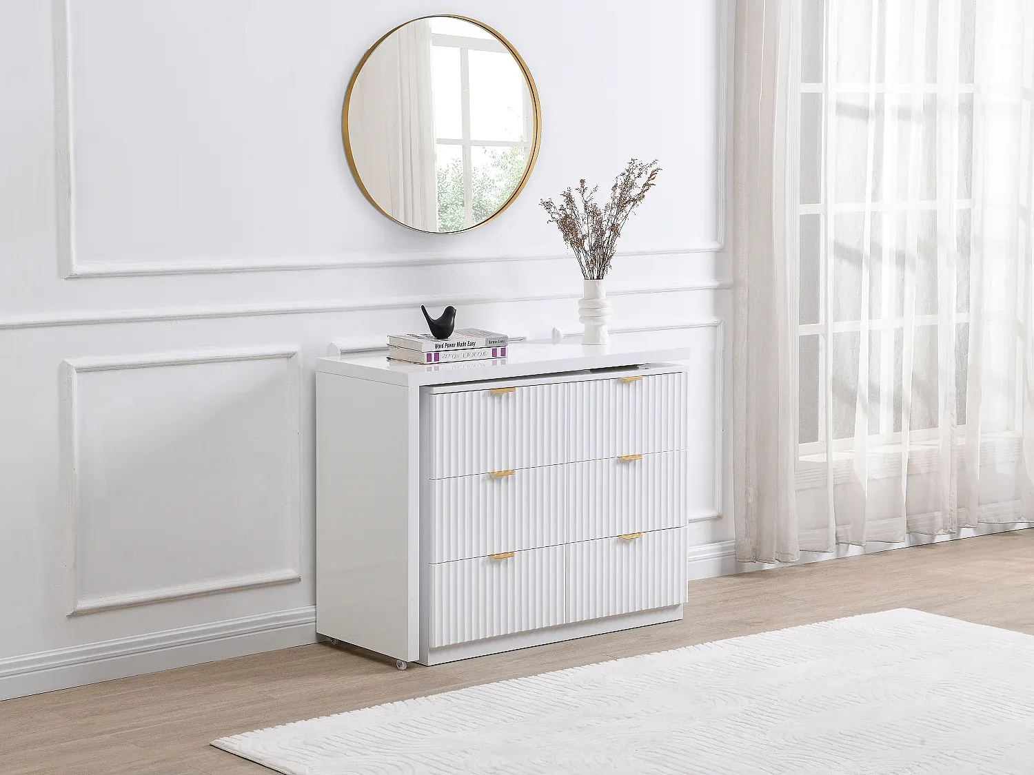 Drehbare Eckkommode mit 6 Schubladen