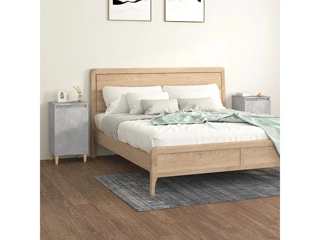 Moderne Nachttische in Betongrau aus Holzwerkstoff, 2er-Set