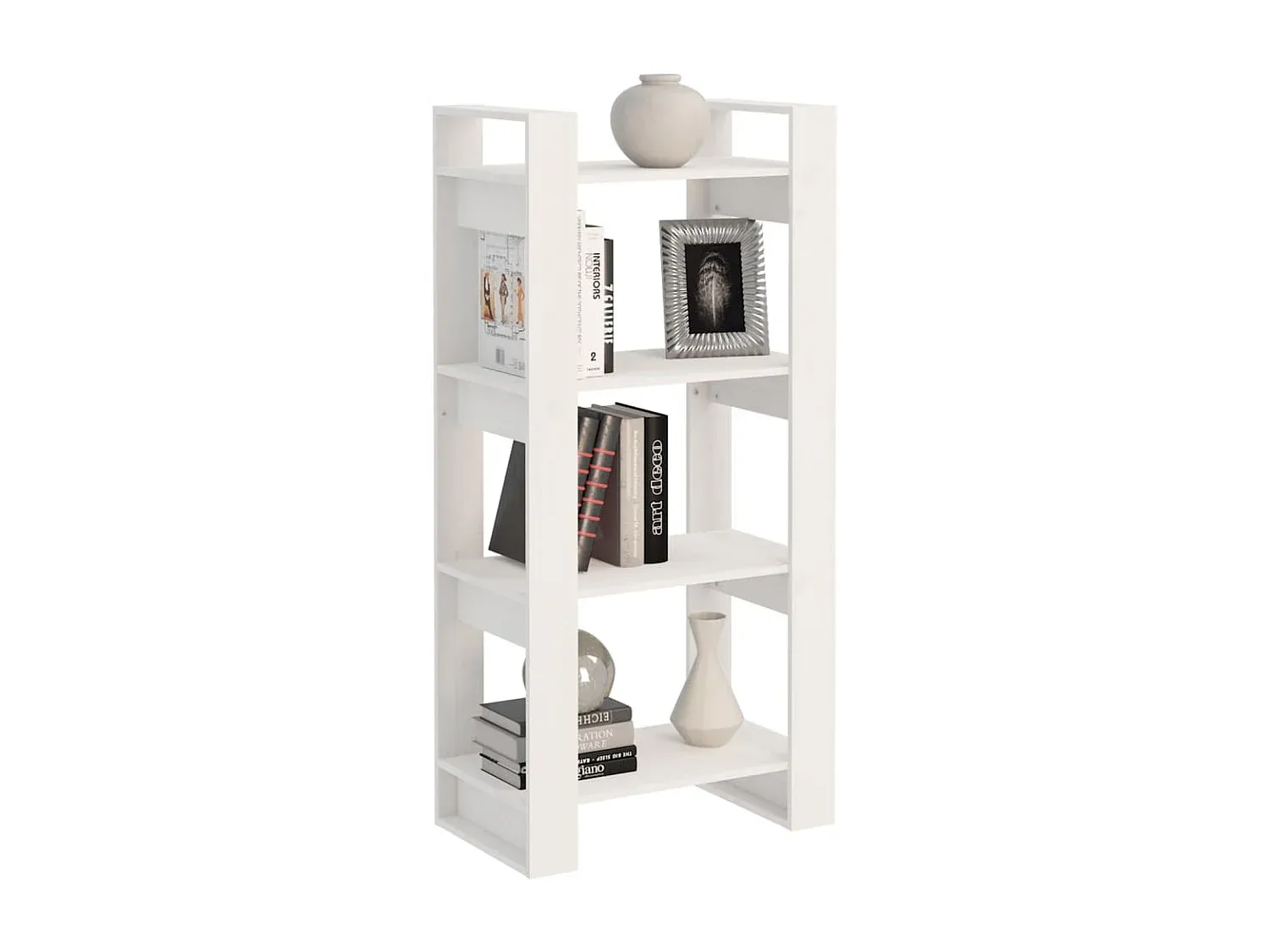 Weißes Raumteiler Bücherregal aus Massivholz 60x35x125 cm
