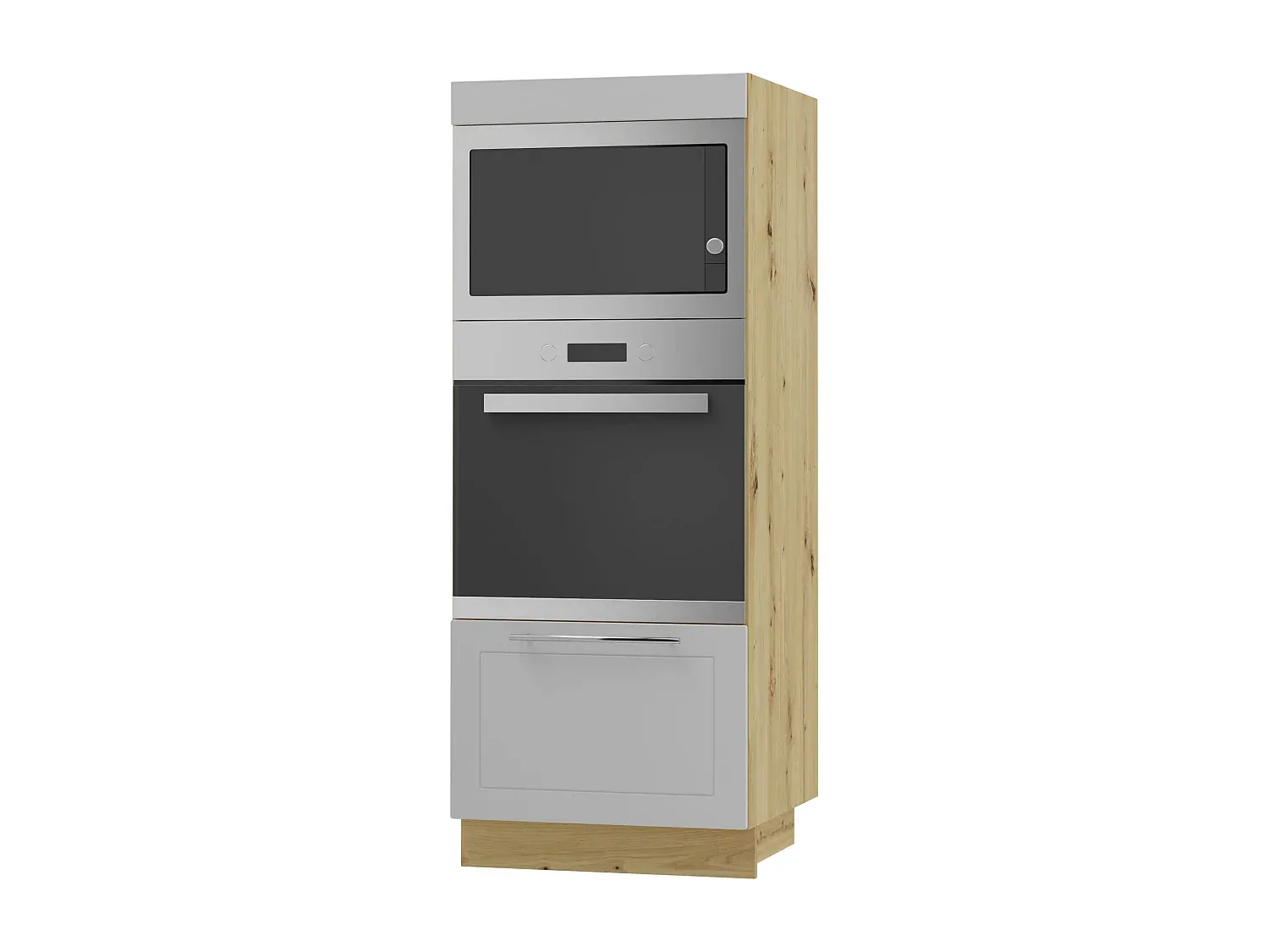 Hochschrank für Backofen mit Stauraum, Grau und Eiche, 60x59x154cm