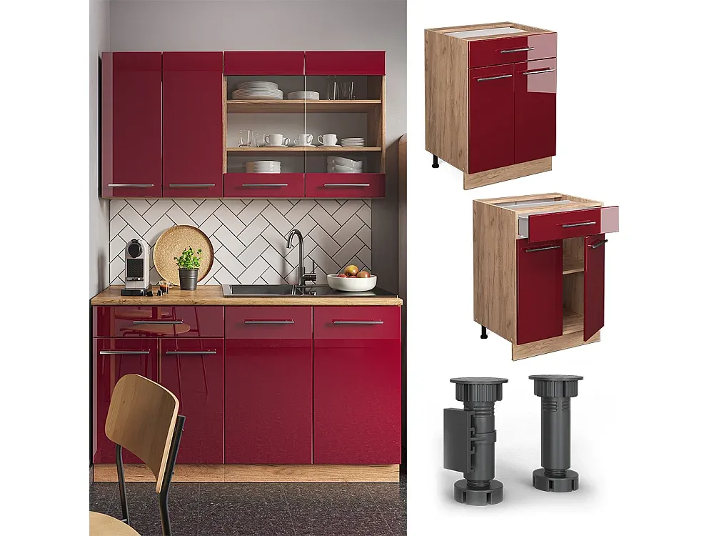 Dunkelblauer Hochglanz-Küchenunterschrank 60x60x82 cm