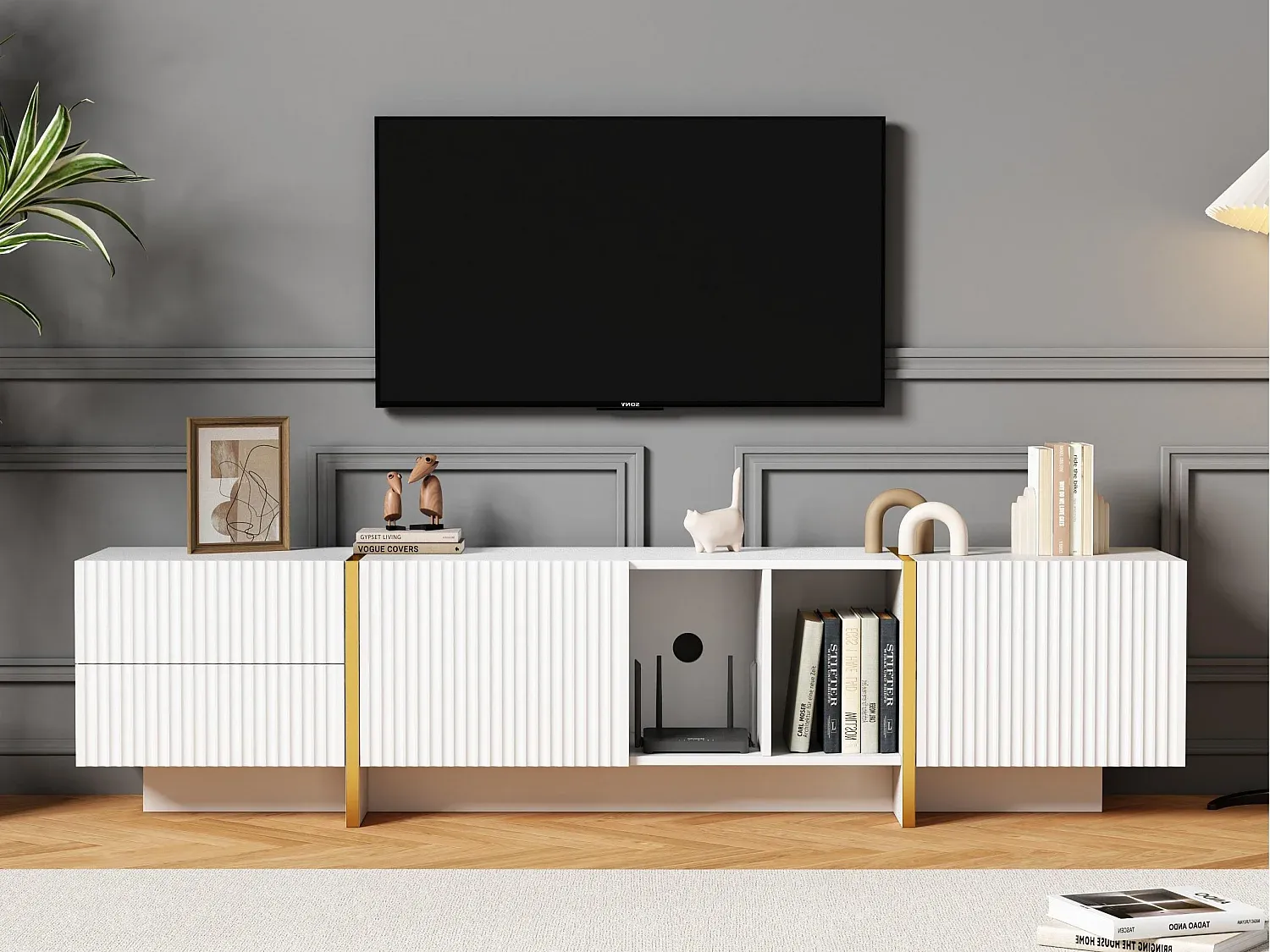 Großer TV-Schrank mit Stauraum in Weiß