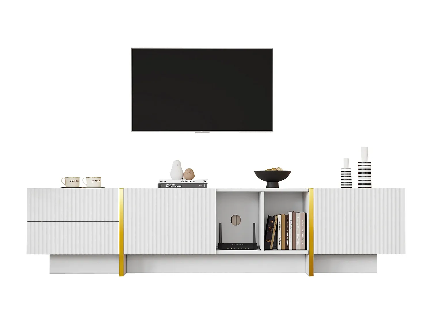 Großer TV-Schrank mit Stauraum in Weiß