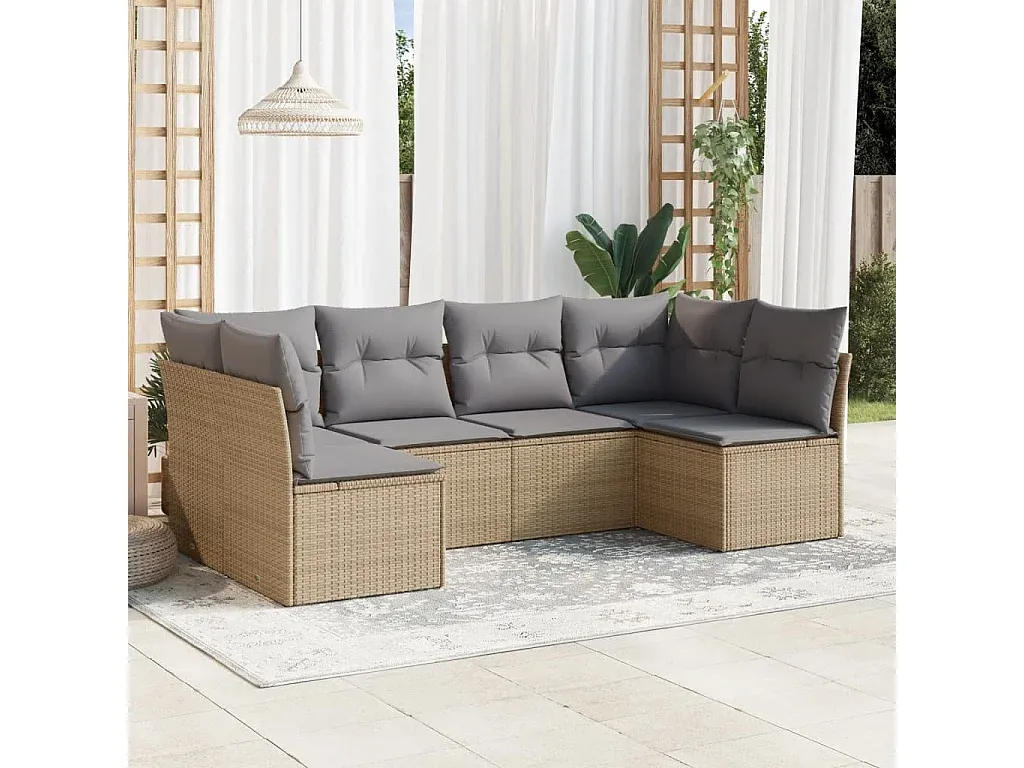 Moderne 6-teilige Garten-Sofagarnitur mit Kissen, Beige
