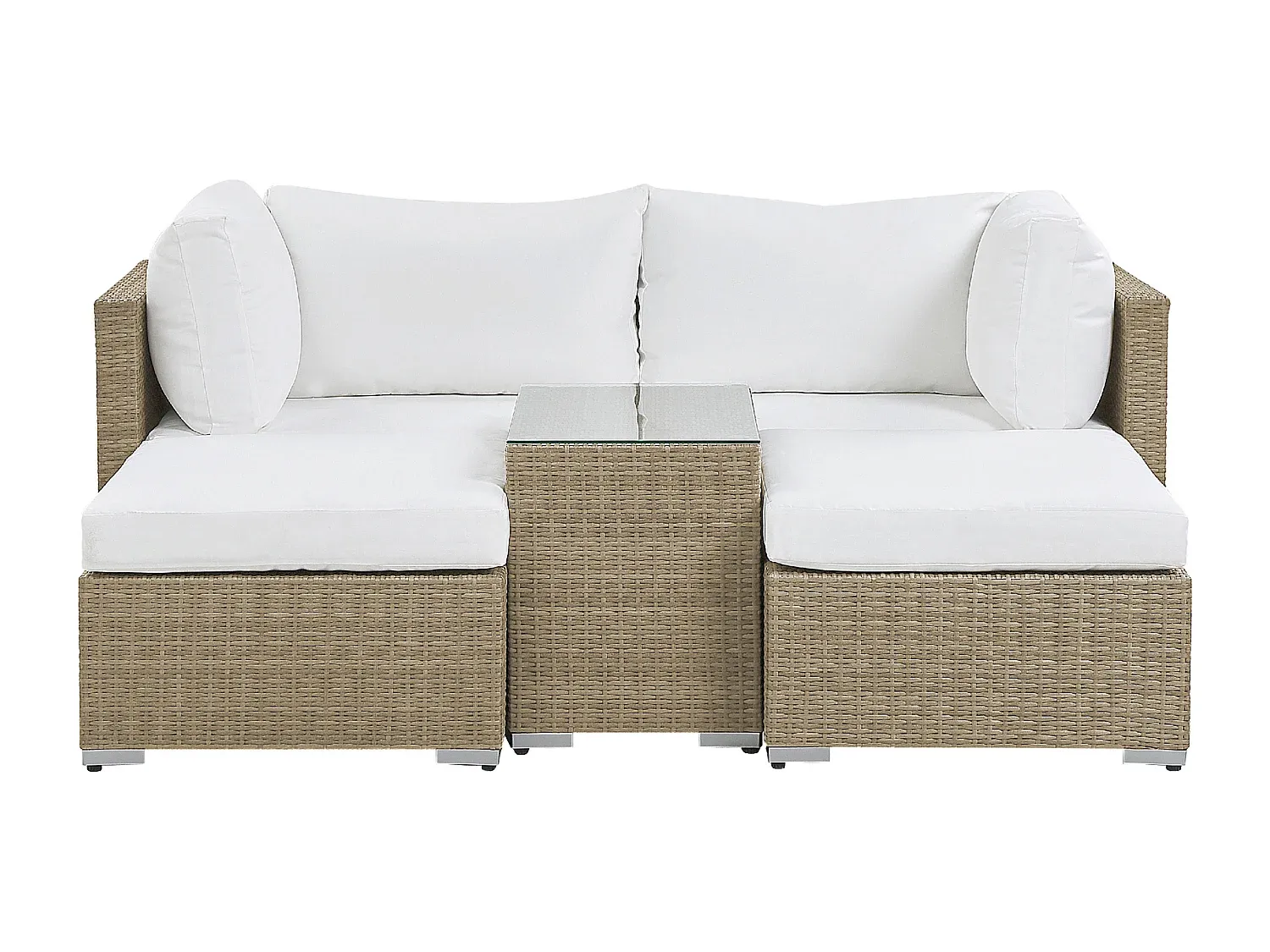 2-Sitzer Rattan Lounge Set mit cremeweißen Kissen
