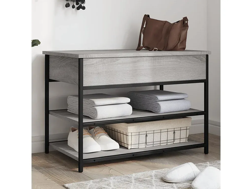 Kompakte Schuhbank in Holzoptik, Grau