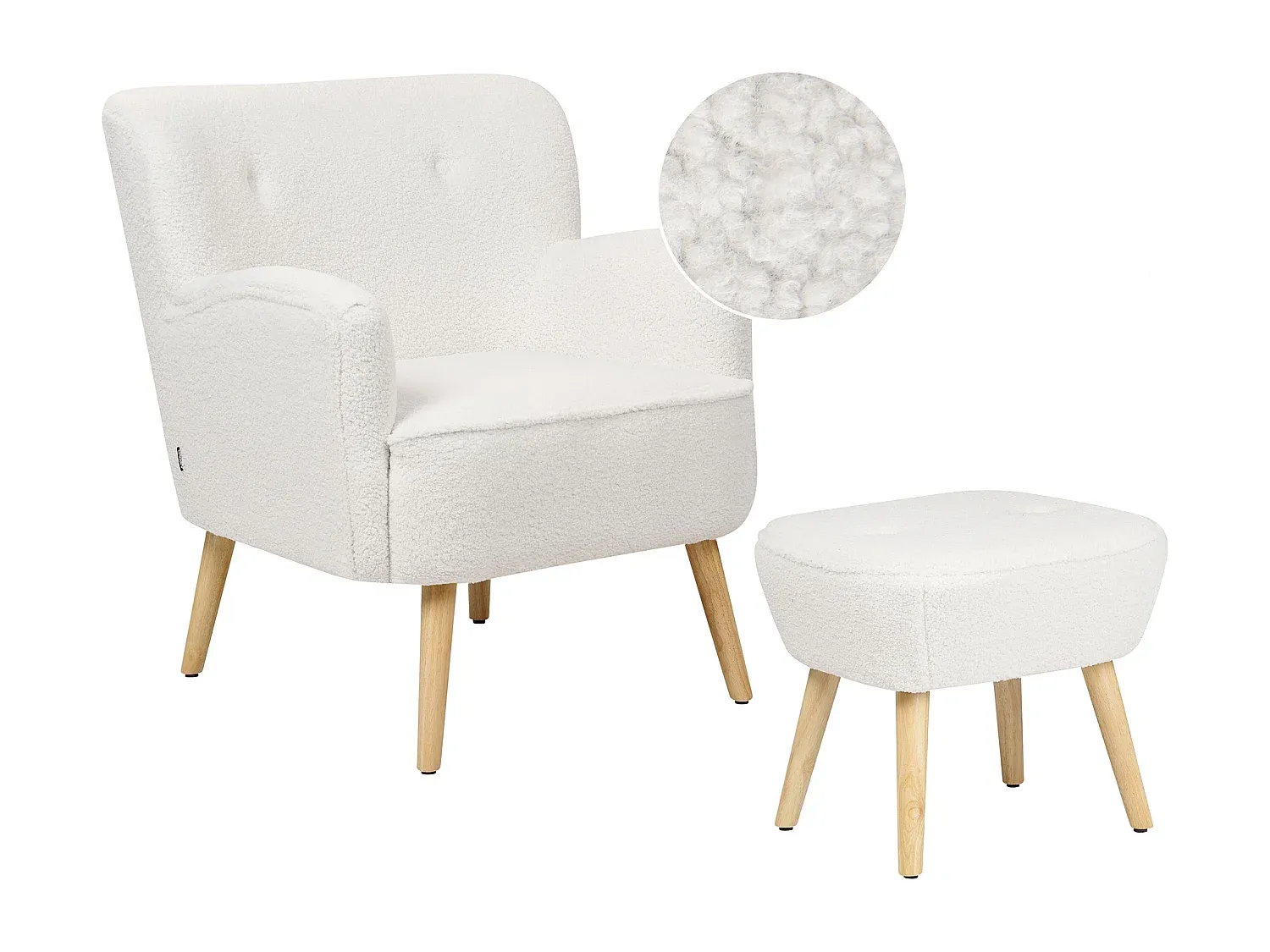 Retro Sessel mit Hocker in Weiß