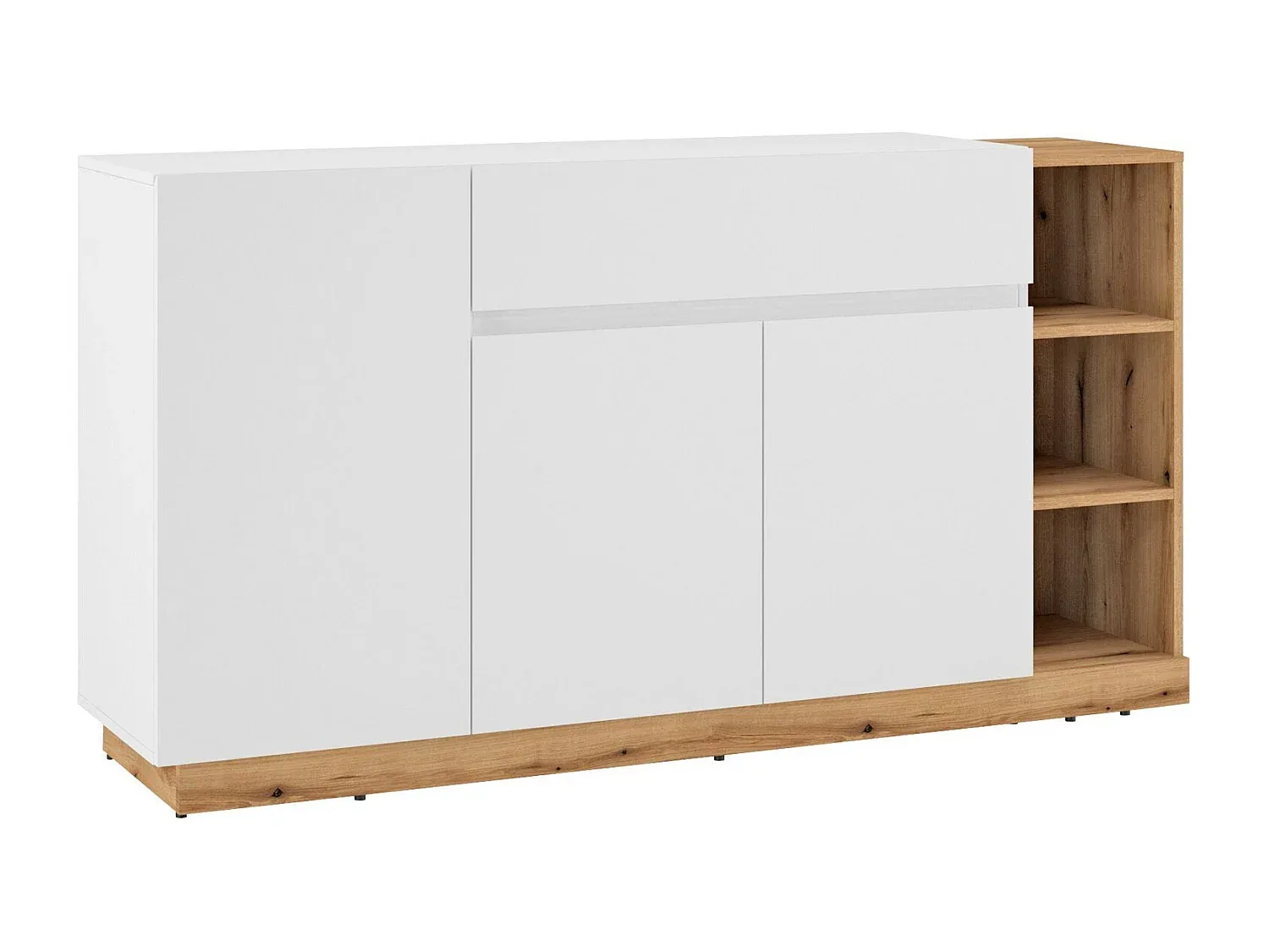 Moderne Kommode in Weiß und Eichenoptik, 163x40x86cm