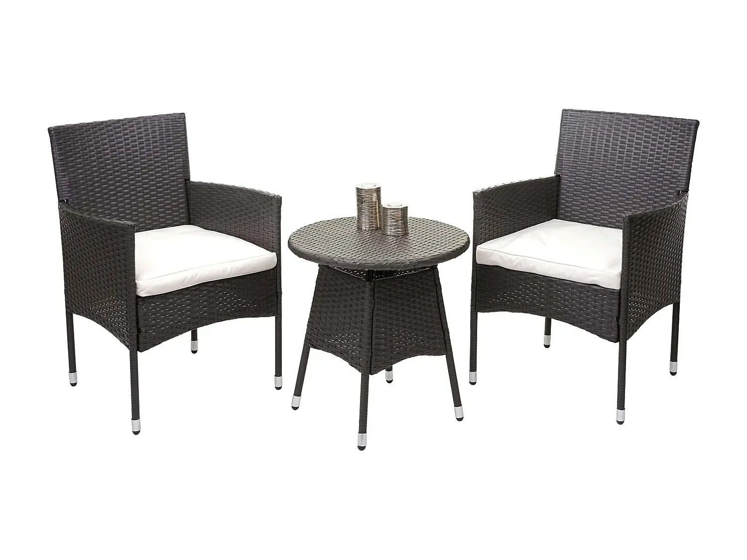 3-teilige Balkonmöbel aus Rattan, Grau mit cremefarbenen Kissen