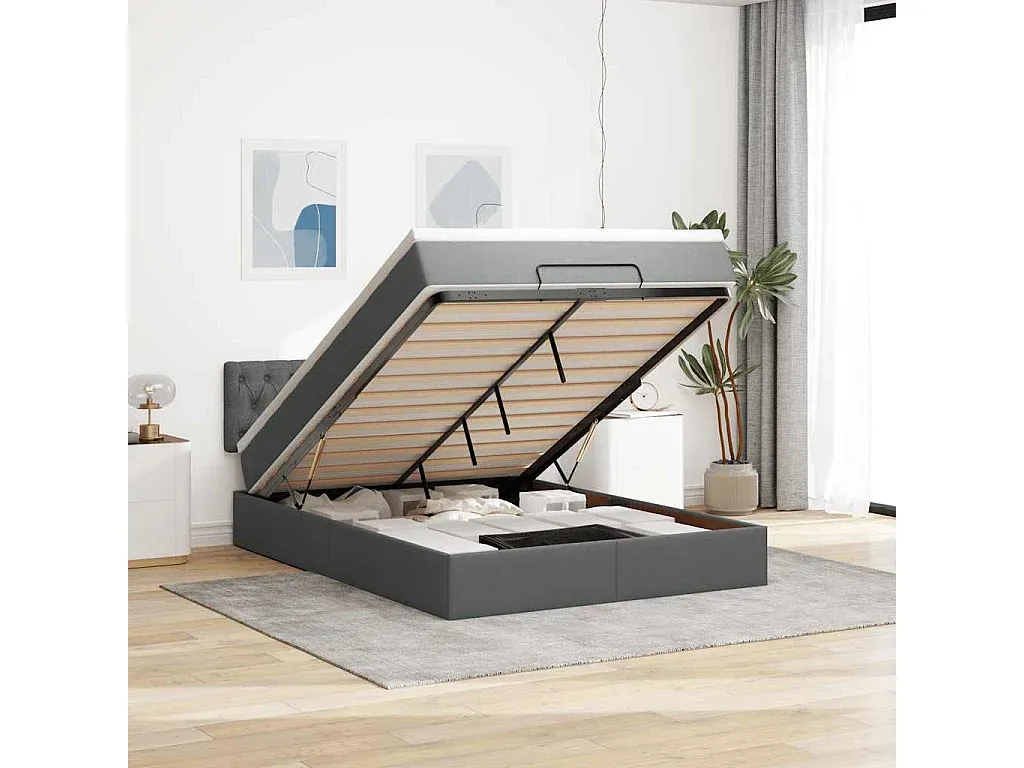 Komfortables Stoffbett mit Stauraum 140x190 cm Dunkelgrau