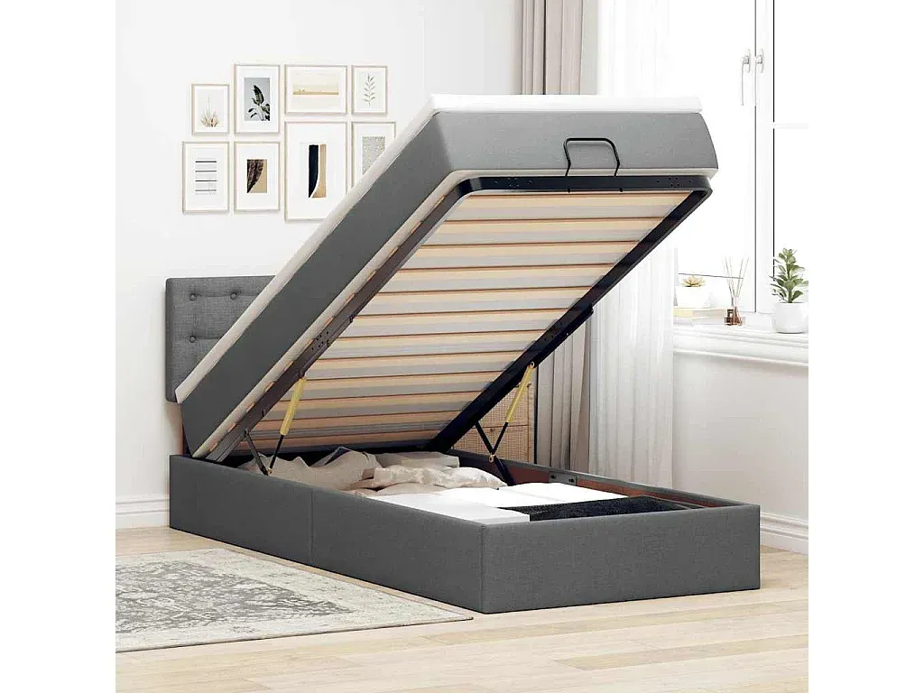 Moderne Polsterbett mit LEDs und Stauraum, 90x200 cm, Dunkelgrau