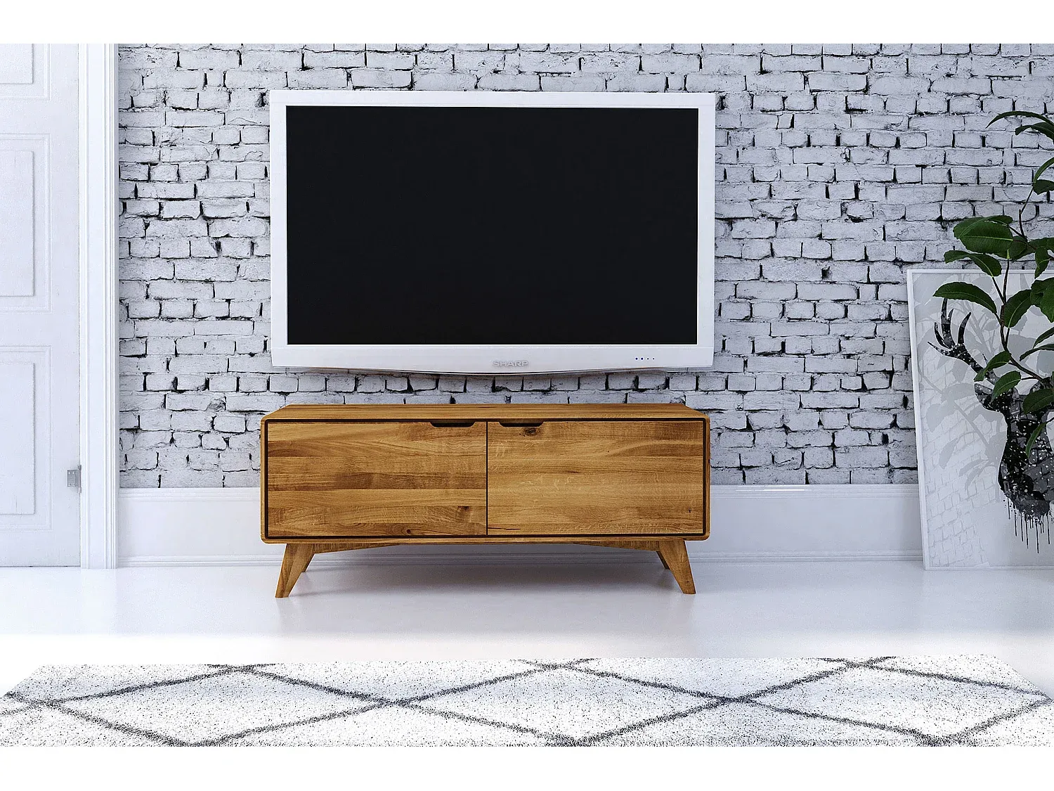 TV-Schrank mit Holztüren aus Wildeiche, naturgeölt