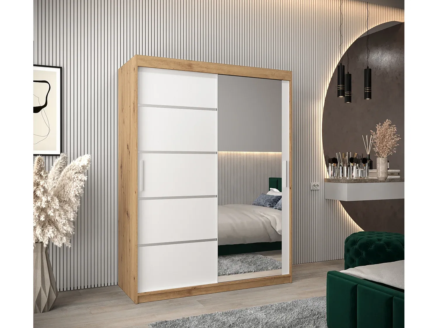 Moderner Schwebetürenschrank mit Zweifarbdesign