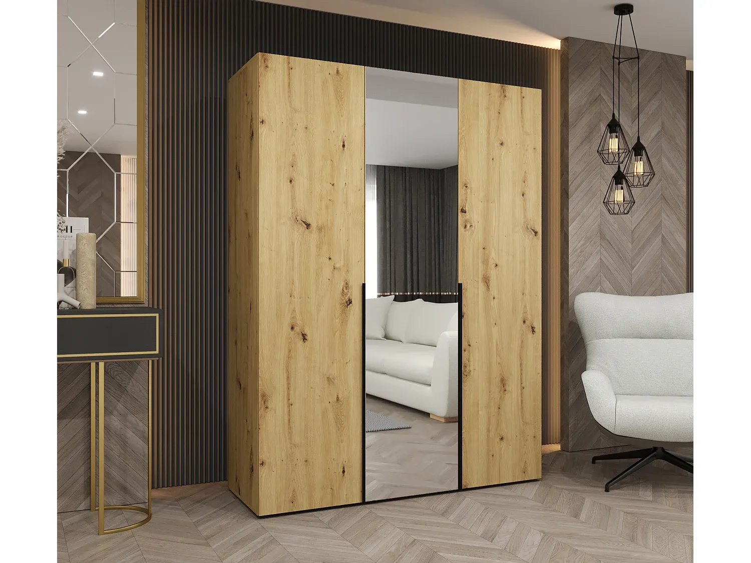 Moderner 3-türiger Kleiderschrank mit Spiegeltüren