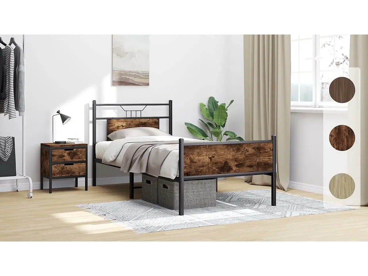 Holzbettgestell in Braun Eiche 100x190 cm