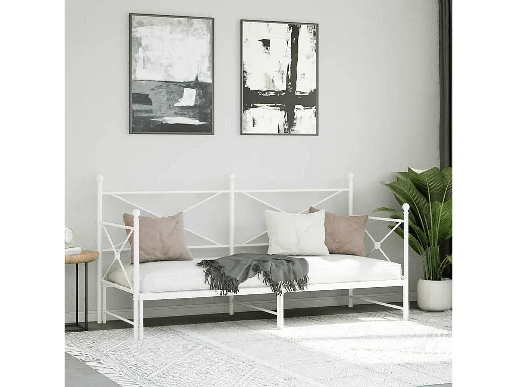 Ausziehbares Tagesbett aus Stahl, Weiß, 90x200 cm, ohne Matratze