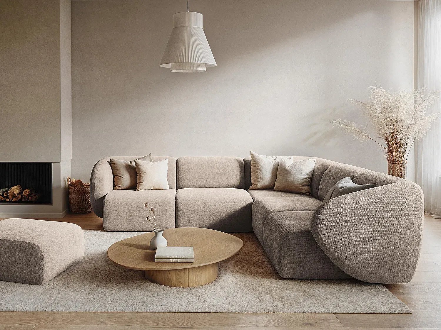 Bequemer Chenille Pouf in Terrakotta