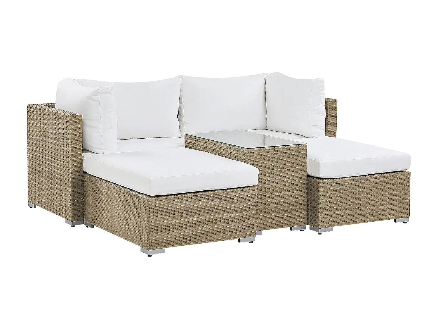 2-Sitzer Rattan Lounge Set mit cremeweißen Kissen