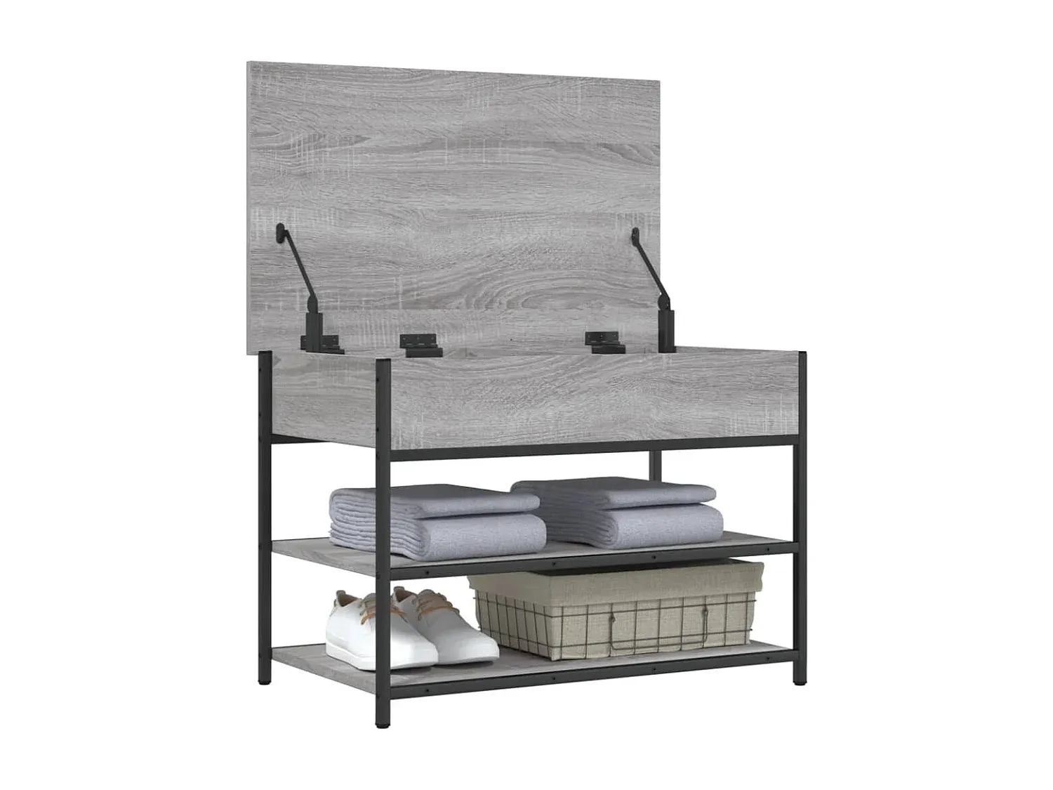Kompakte Schuhbank in Holzoptik, Grau
