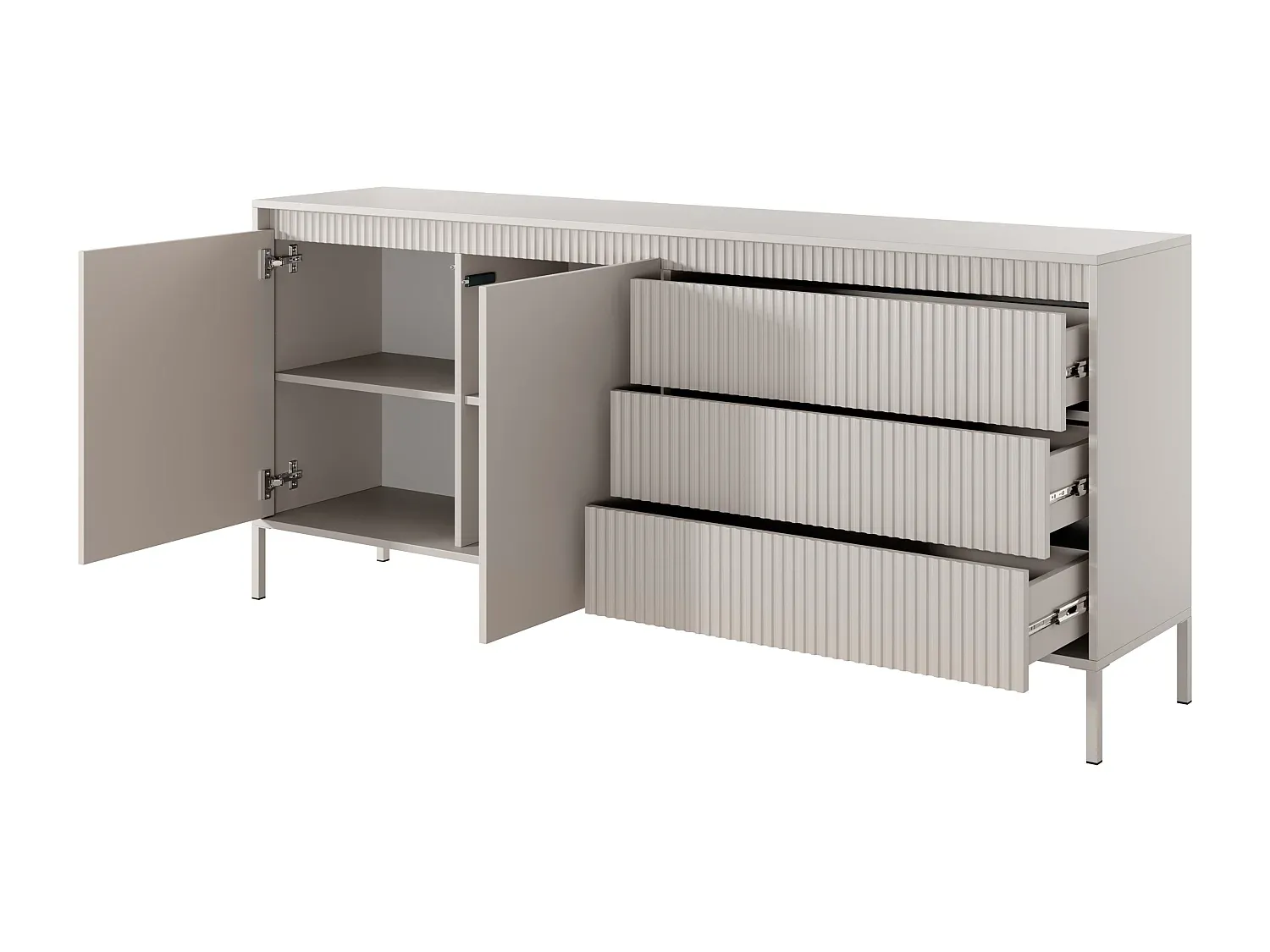 Große Beige Kommode mit Riffelstruktur 187 cm