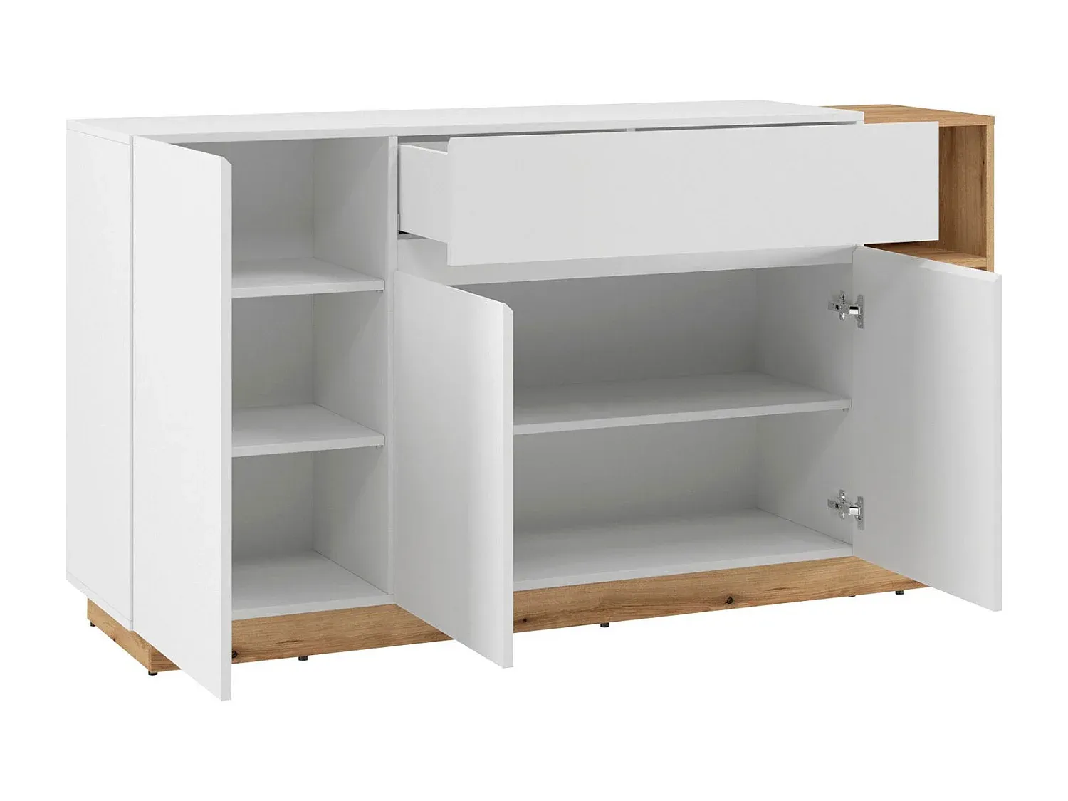 Moderne Kommode in Weiß und Eichenoptik, 163x40x86cm