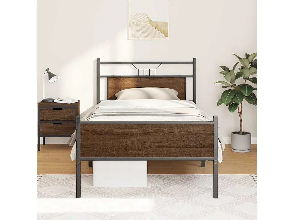 Holzbettgestell in Braun Eiche 100x190 cm