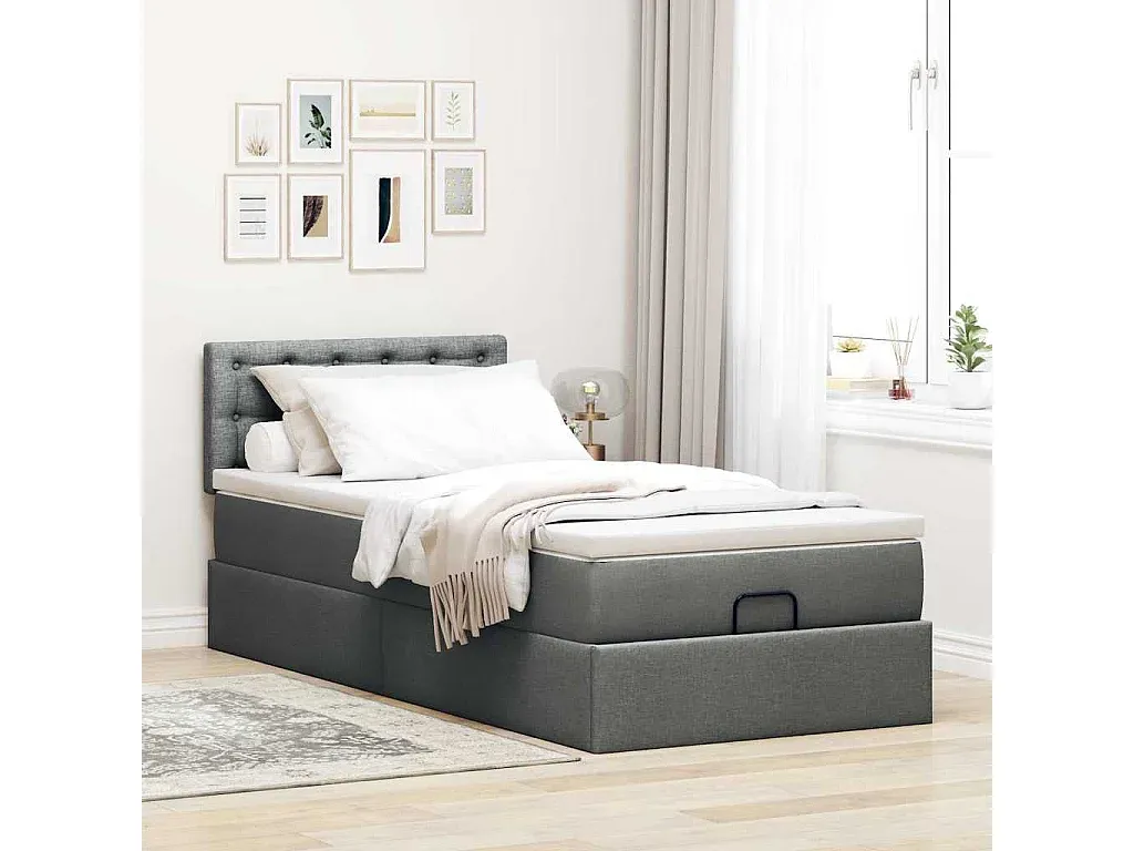 Moderne Polsterbett mit LEDs und Stauraum, 90x200 cm, Dunkelgrau