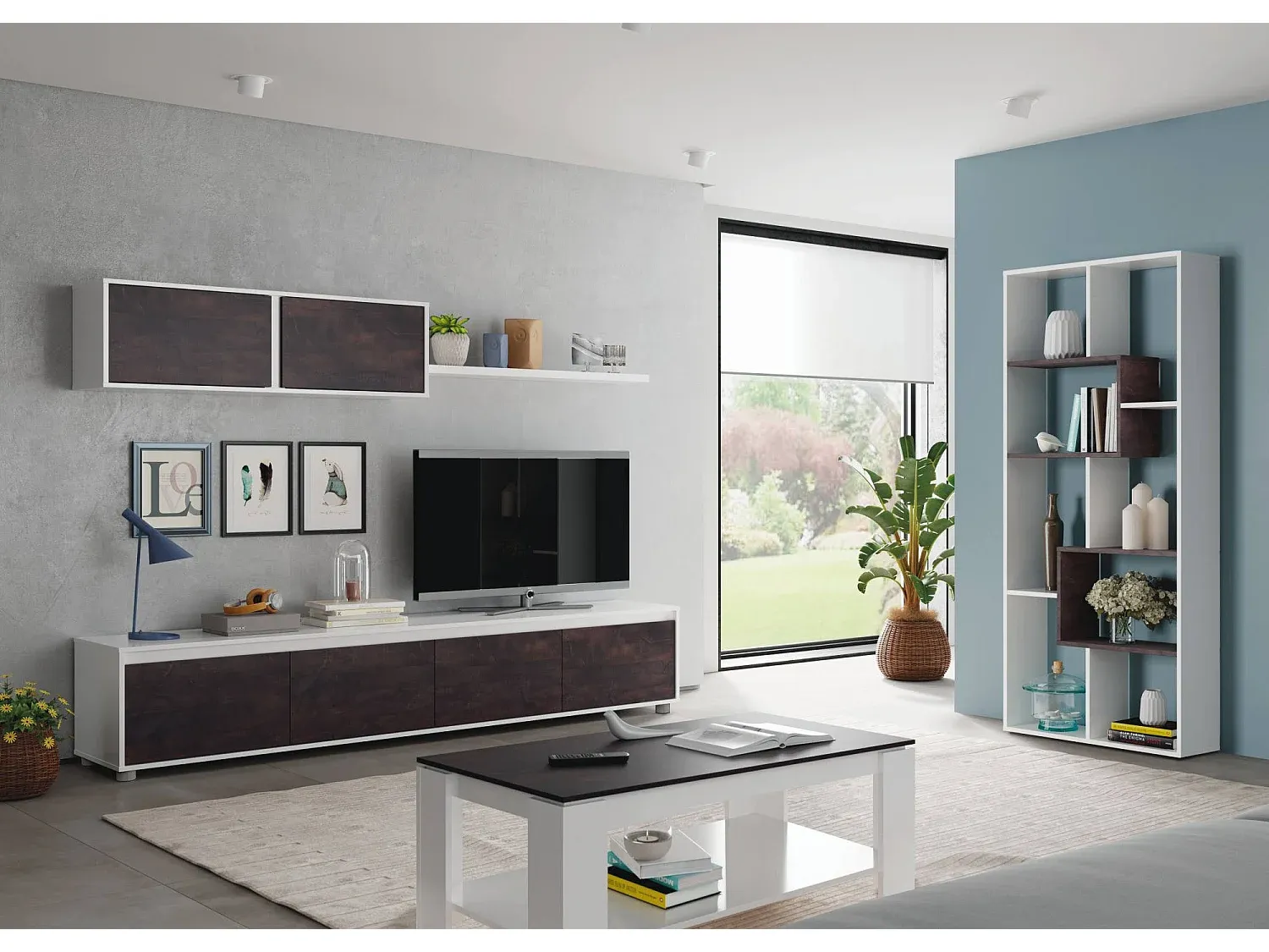 Bücherregal mit 8 Fächern, vielseitiger Raumteiler, 80x25x180 cm, Weiß und Oxid