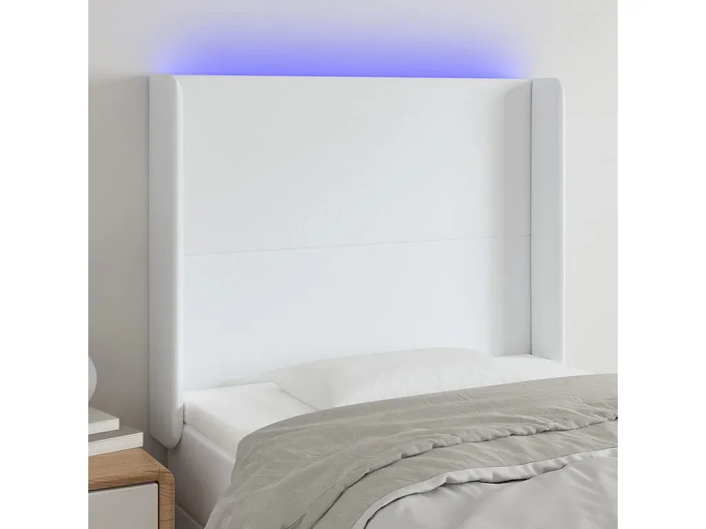 Verstellbares LED-Kopfteil aus Kunstleder, Weiß, 83x16x118/128 cm