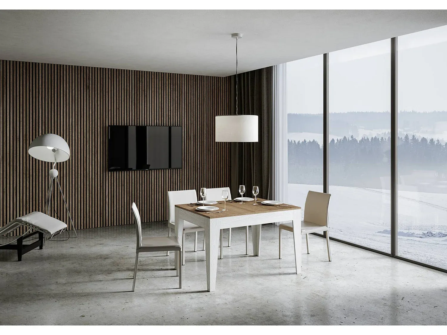 Verlängerbarer Tisch aus Eiche und Esche, 90x120/180 cm