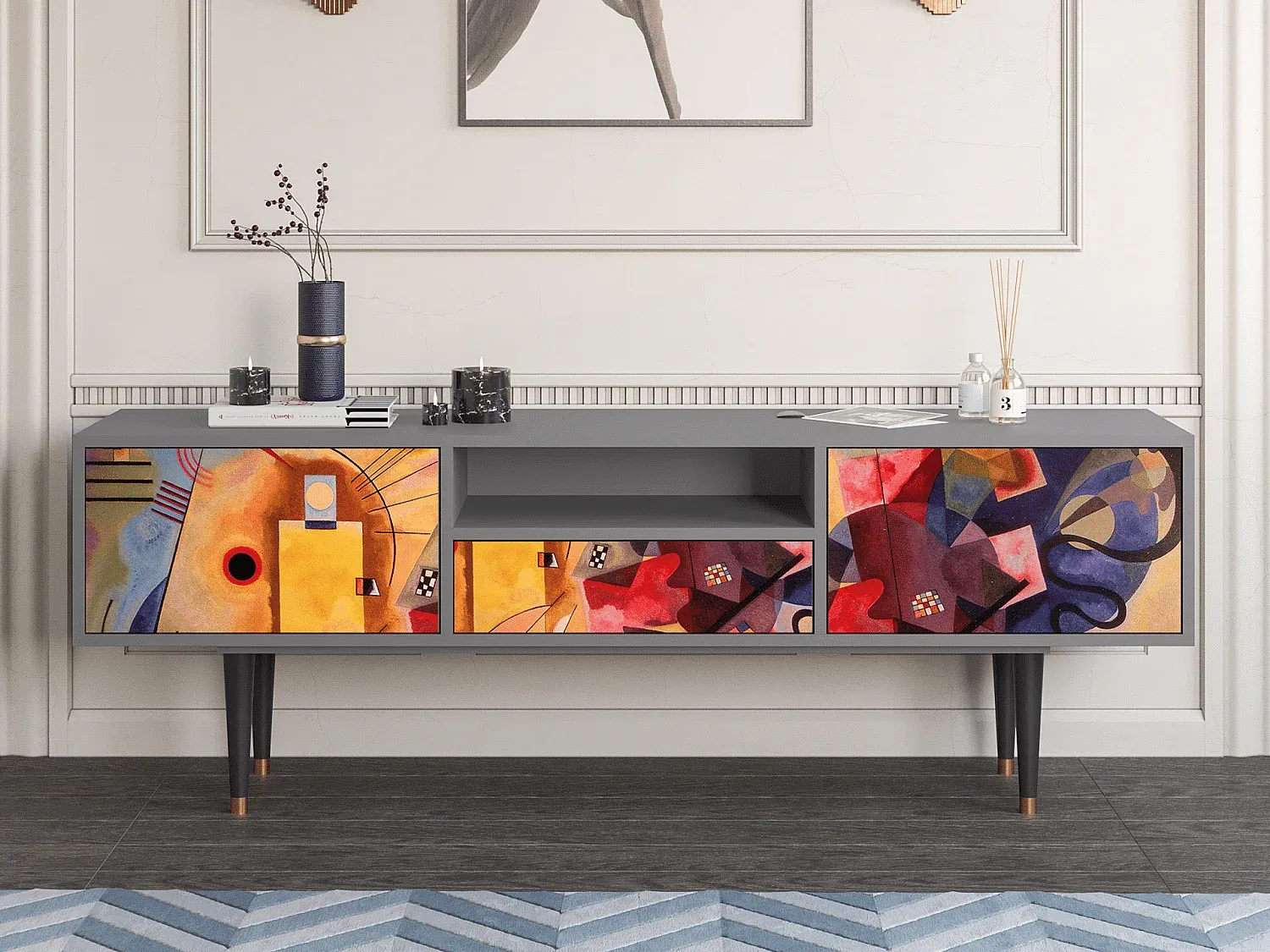 Moderner TV-Schrank in Grau - Große Kapazität