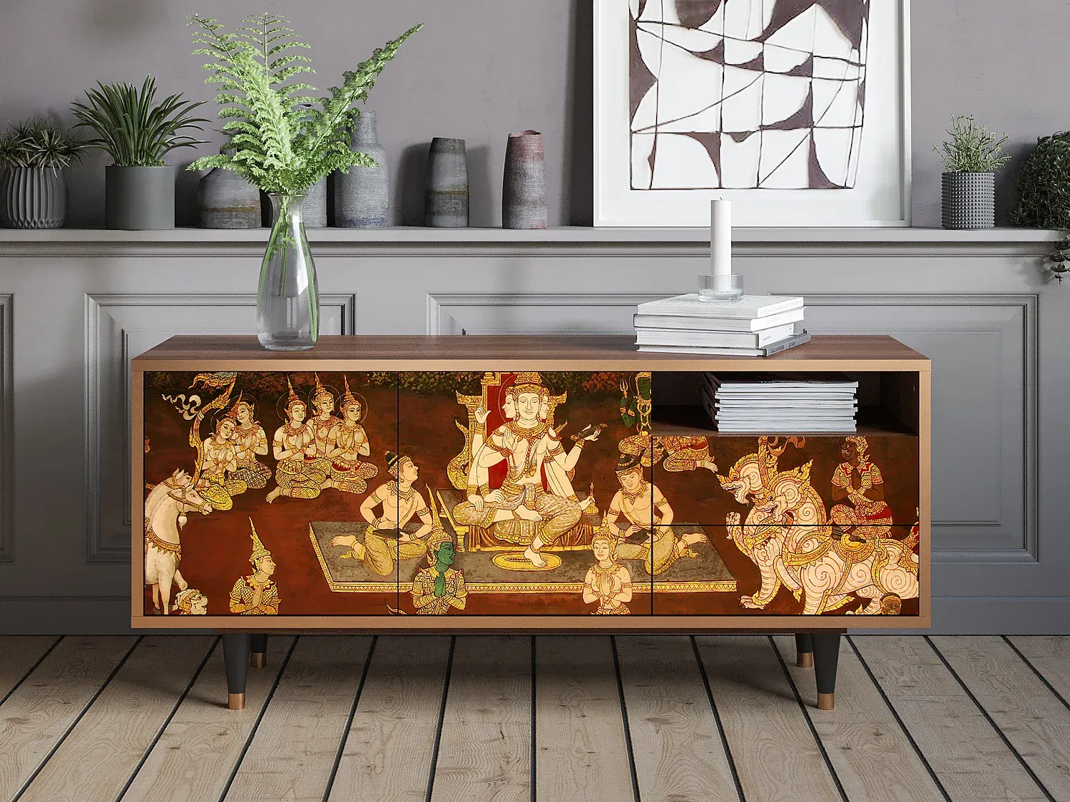 Moderner TV-Schrank mit Walnuss-Finish