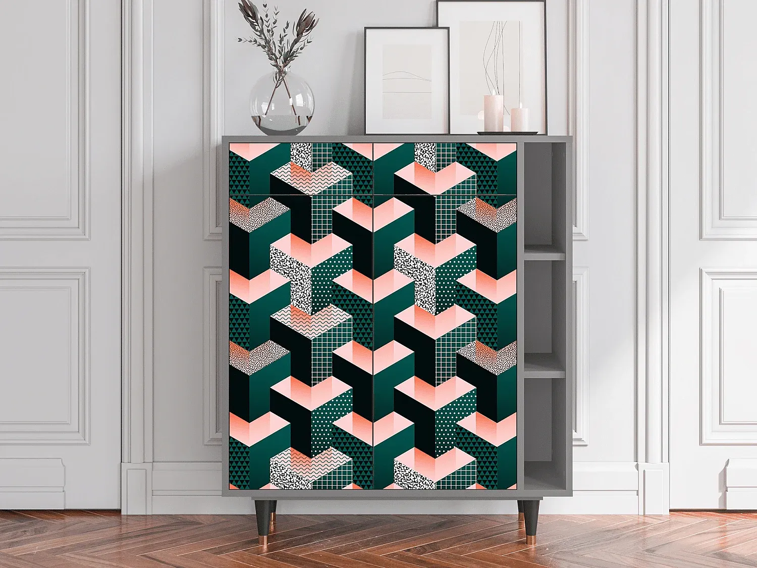 Moderner Sideboard in Grau mit Geometrischem Design