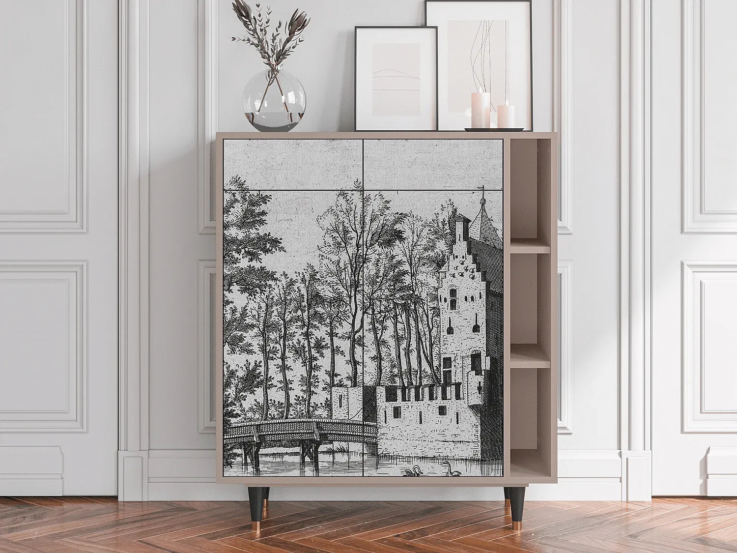 Moderner Sideboard mit Stauraum, Holzdekor, Creme
