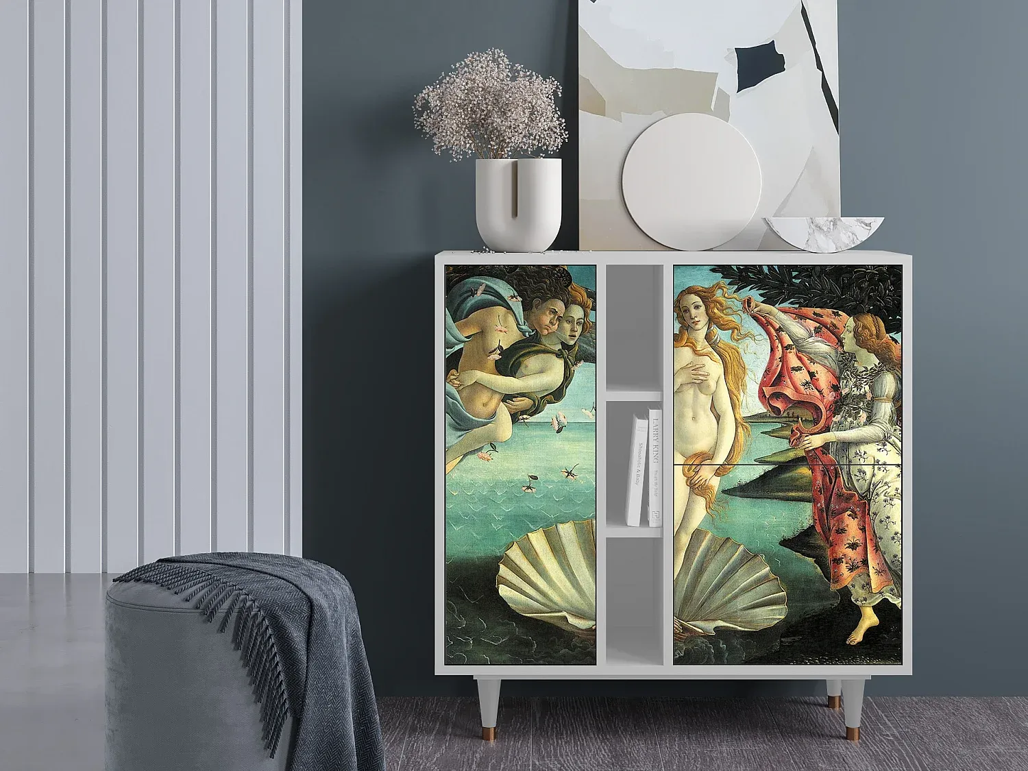 Moderner Sideboard in Weiß mit Kunstmotiv