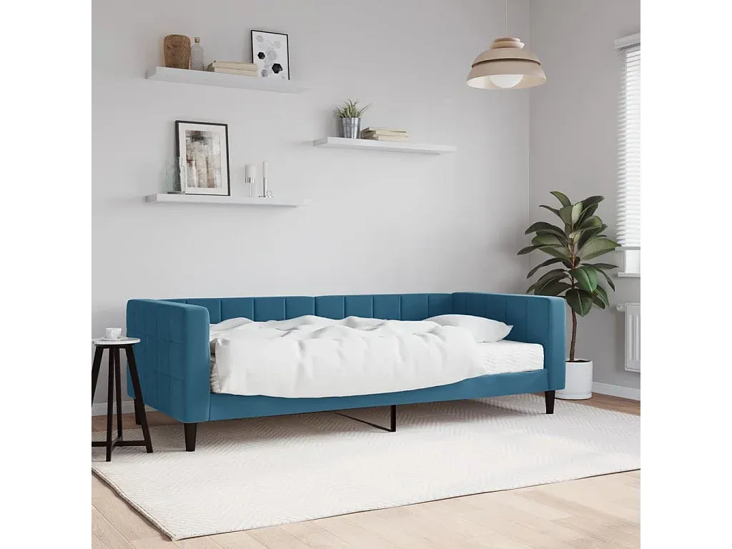 Blaues Samt-Tagesbett 90x200 cm mit Matratze