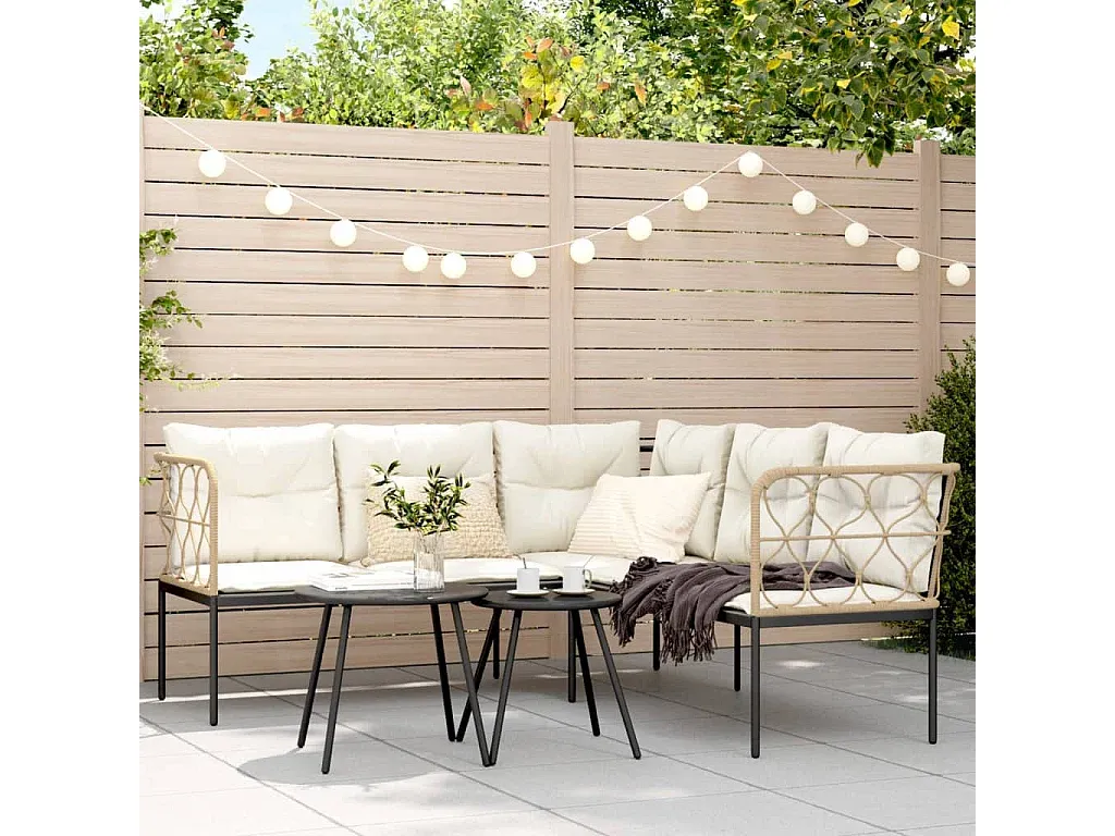 Ecksofa für Garten mit Kissen Schwarz