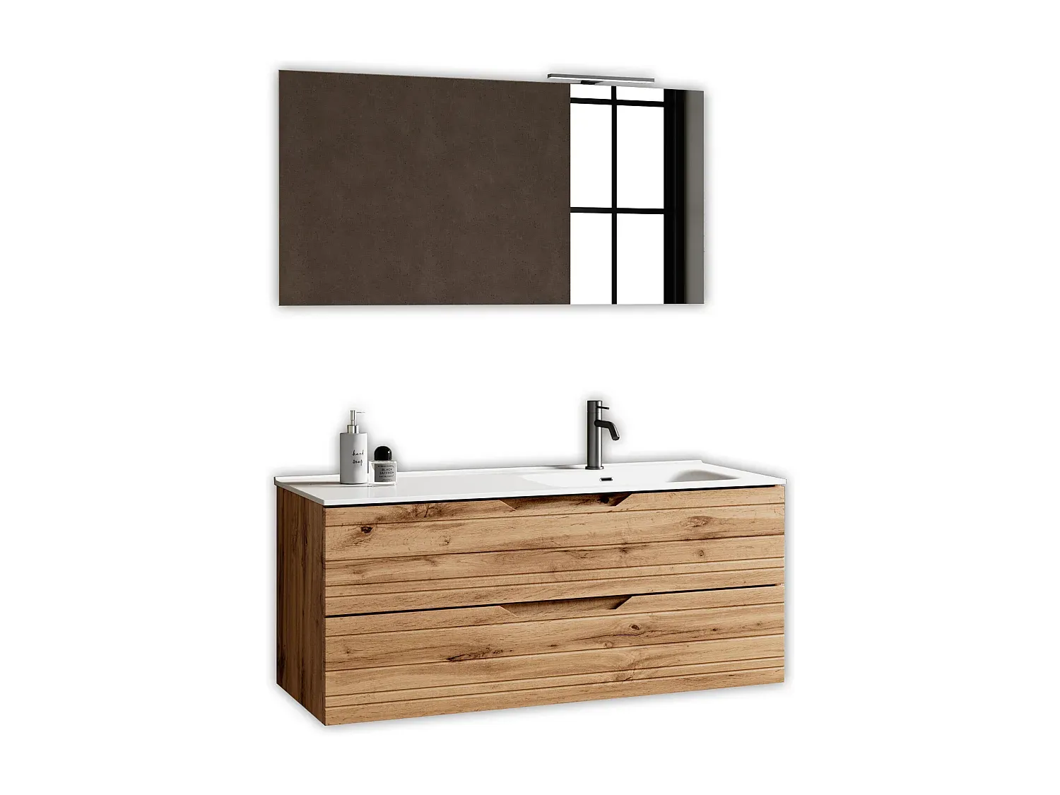 Modernes Eckbadewannenset mit Holzoptik