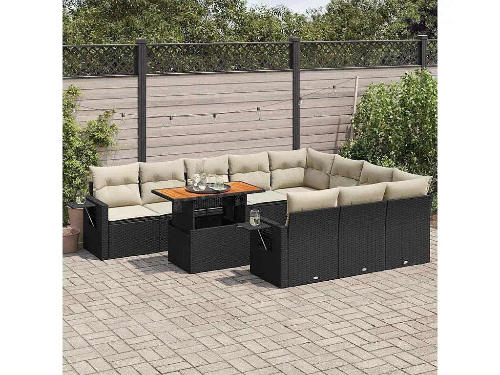 Moderne Gartensofagarnitur mit Kissen aus Poly Rattan in Schwarz