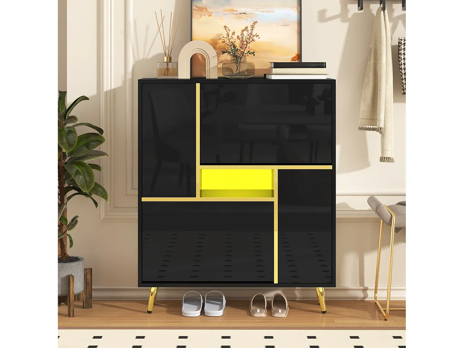 Moderner Schuhschrank mit LED-Beleuchtung und eleganten Beinen