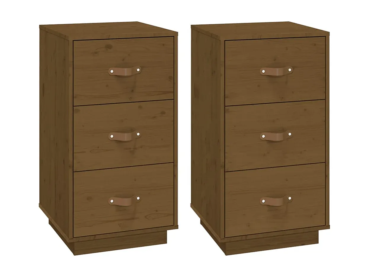 Nachttisch Set aus Massivholz Kiefer in Honigbraun, 2 Stück