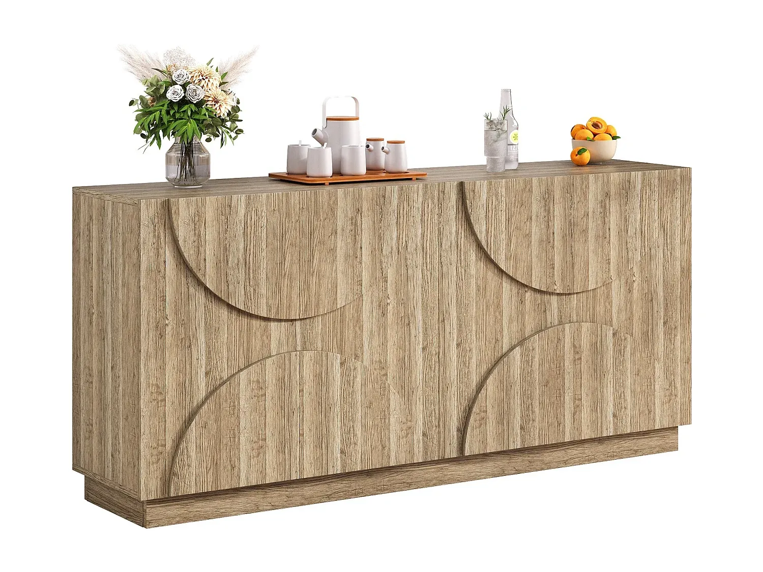 Skandinavisches Sideboard mit 4 Türen, 160 x 40 x 80 cm, helles Holz