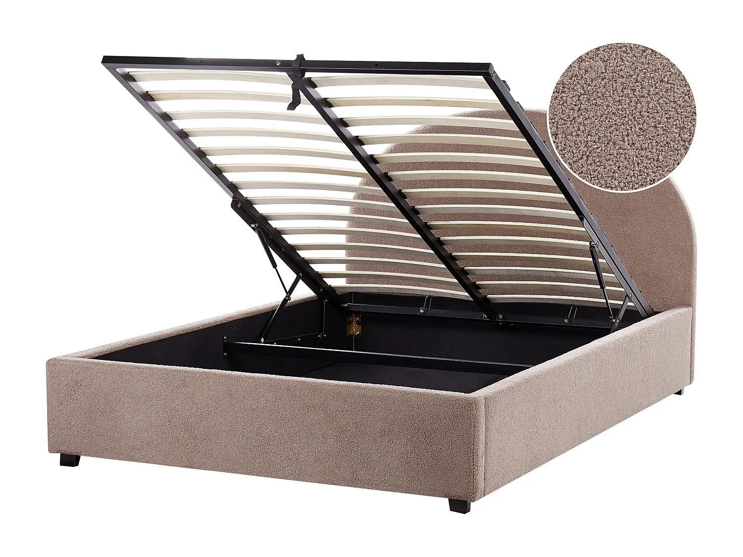 Doppelbett mit Stauraum und Bouclé-Polsterung in Taupe, 140 x 200 cm