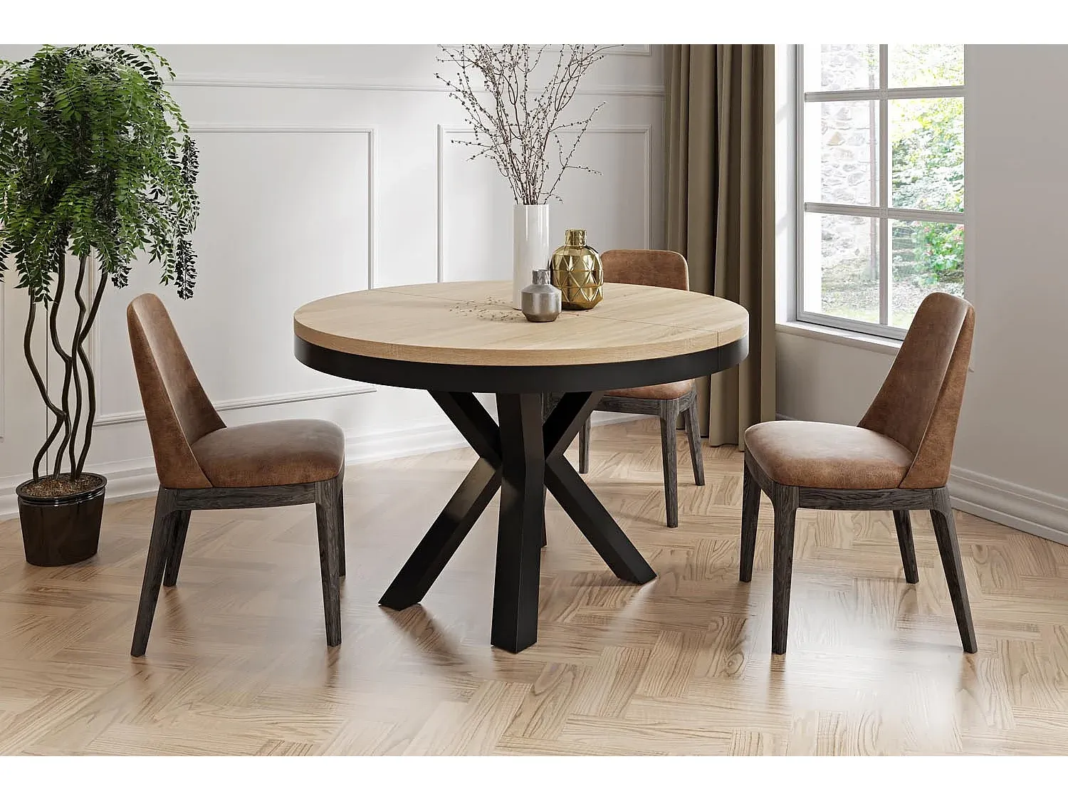 Ausziehbarer Esstisch im Industriestil mit Metallbeinen, platzsparend, Eiche Sonoma, 100 cm