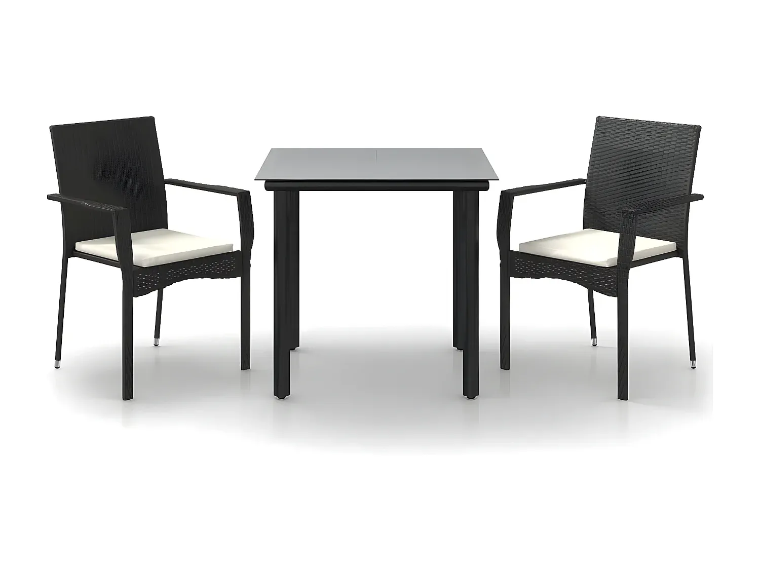 Garten-Essgruppe 3-teilig mit Kissen, Schwarz Poly Rattan